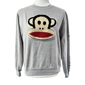 Paul Frank Julius Monkey Heather Gray Crew Neck 3D Patch Sweatshirt Y2K